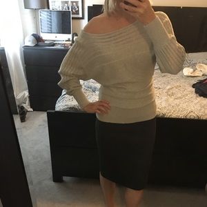 Off the shoulder gray sweater